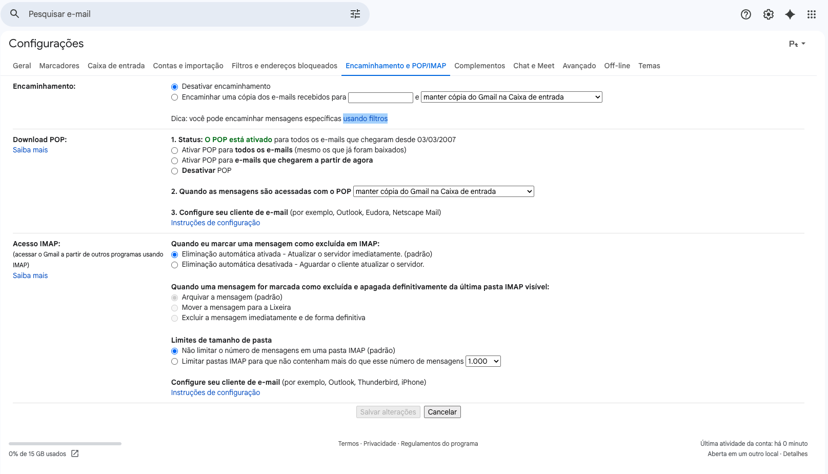 Endereço de encaminhamento verificado no Gmail